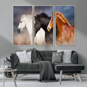 Animal Wall Art Three Horses Farmhouse Art Canvas, Framed