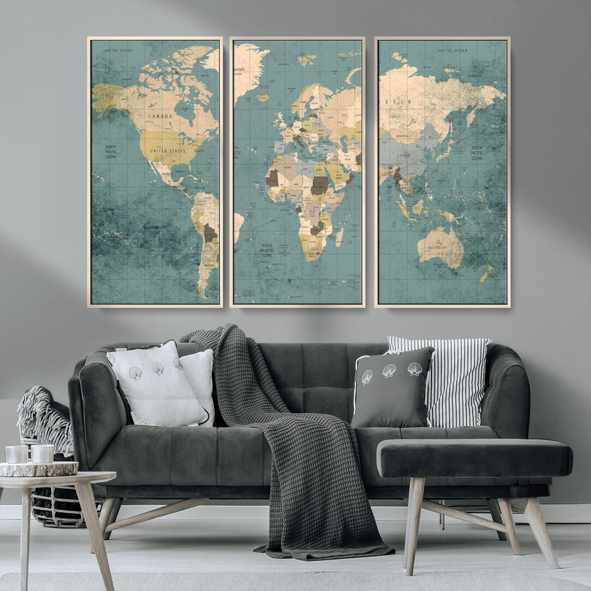Classic World Map Canvas Print – Framed Vintage Map Wall