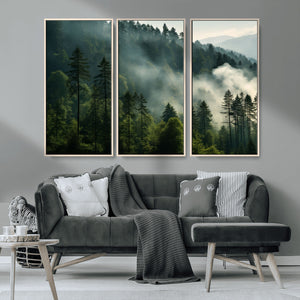 Misty Forest Wall Art Premium Canvas Print a Foggy and