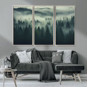 Misty Forest Wall Art Premium Canvas Print a Foggy and