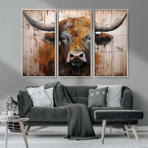 Abstract Bull Highland Cow Canvas Wall Art Print – Vibrant