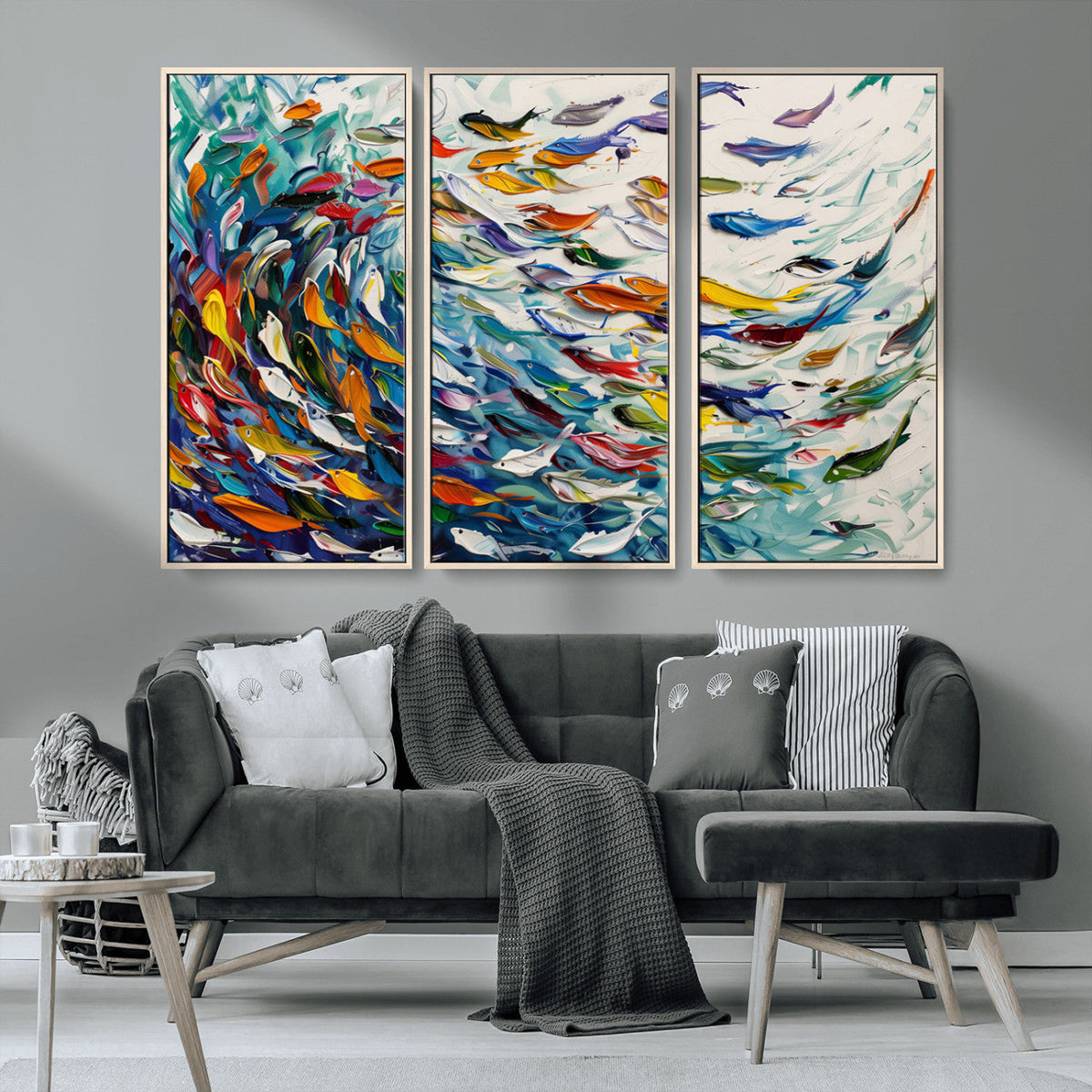 Modern Abstract Fish Shoal Wall Art Canvas Print, Colorful
