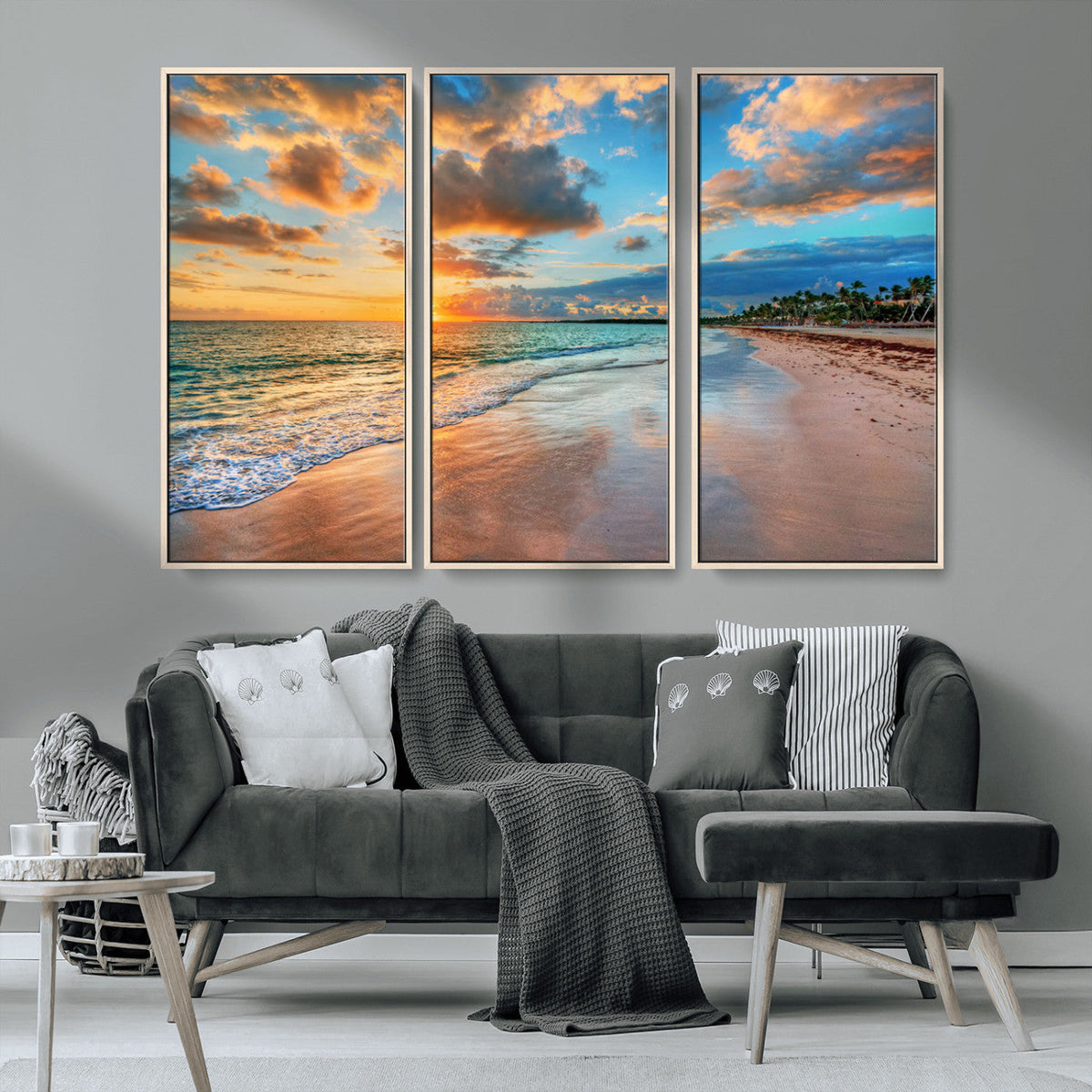 Serene Beach Sunset Wall Art | Coastal Ocean Canvas Print |