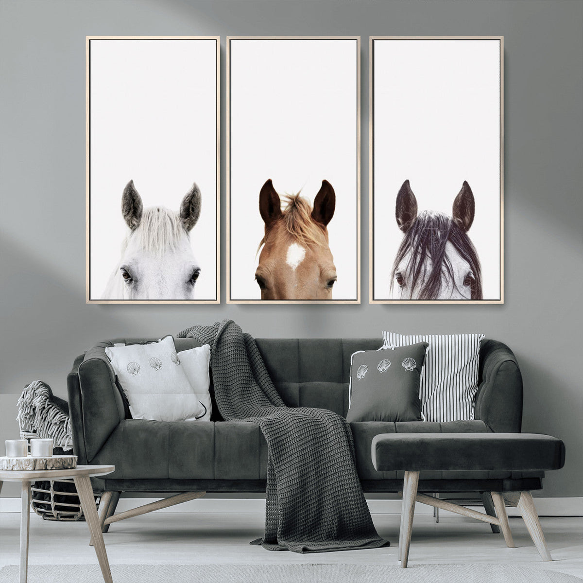 Horse Prints Set, Set of 3 Horse Wall Art, Horses Portraits,
