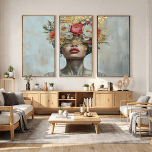 Golden Petal Wall Art Canvas Print - Silhouette Woman Wall