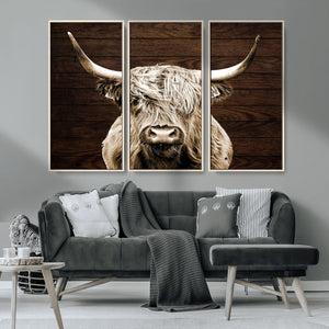 Highland Cow Wall Art Canvas Print, Rustic Farmhouse Decor,