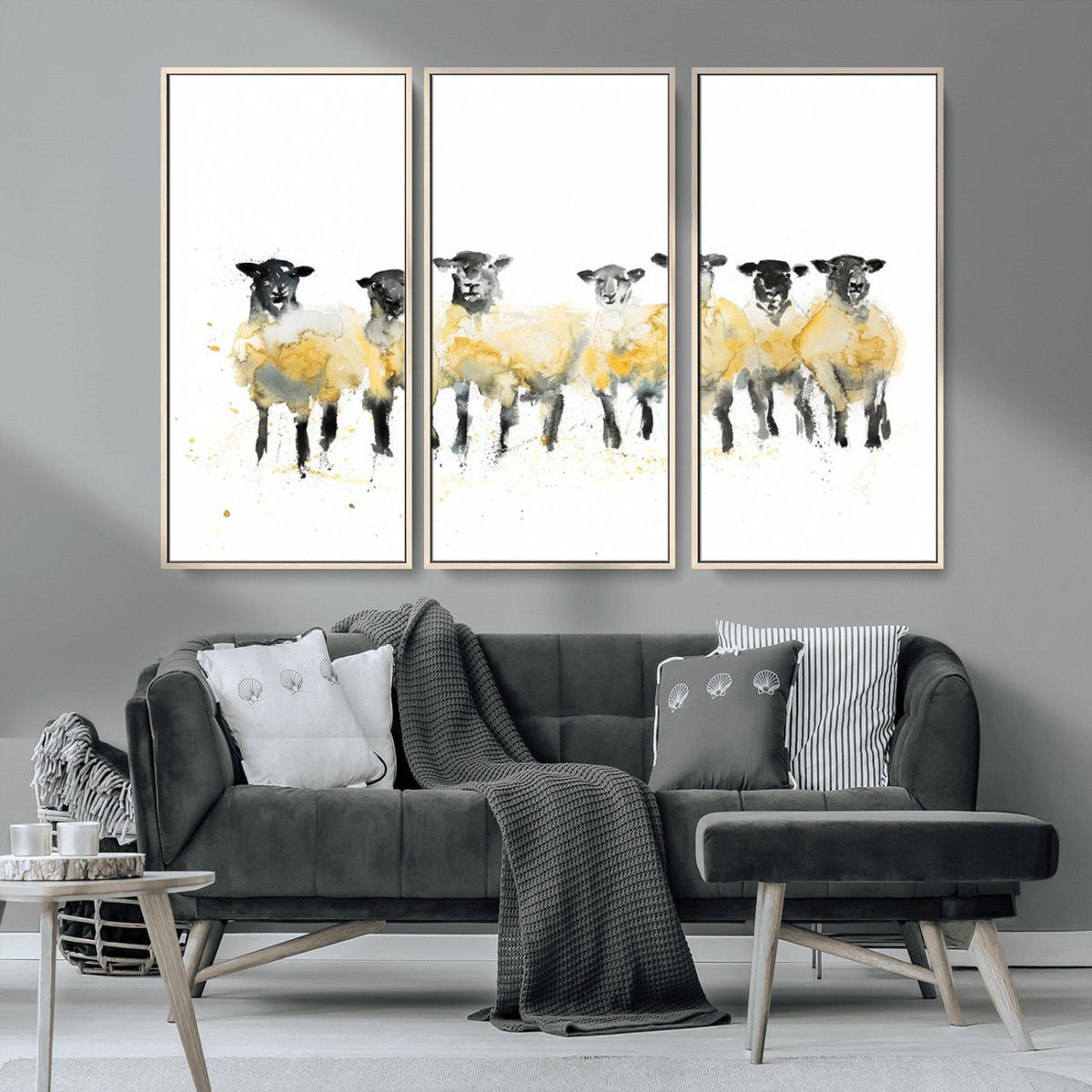 Farmhouse Wall Art Sheep Print | Ready to Hang Framed Canvas