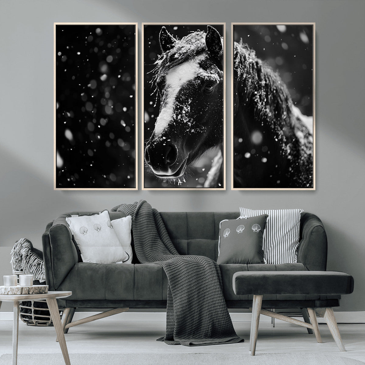Winter Horse Wall Art | Black and White Horse Print | Ready
