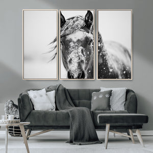 Western Wall Art | Black and White Winter Horse Wall Art |