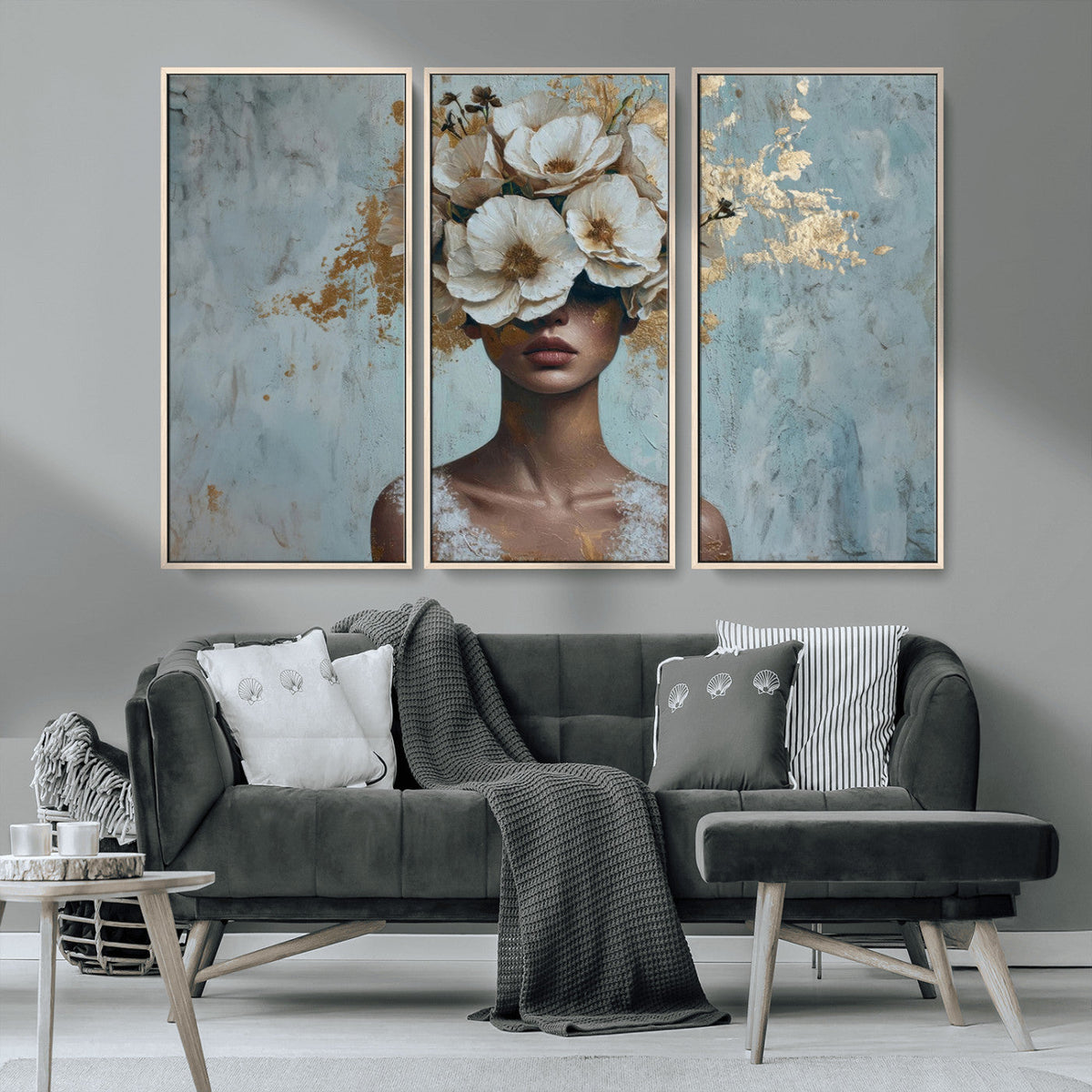 Golden Petal Wall Art - Petal Silhouette Woman Wall Art