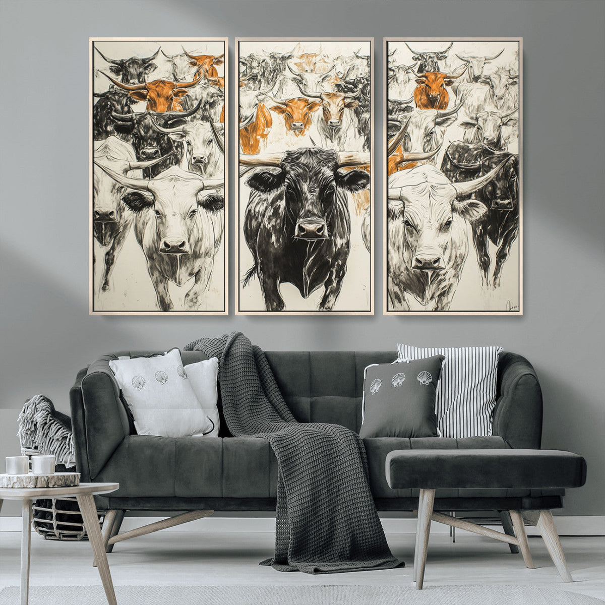 Farmhouse Wall Art | Western Longhorn Cattle Canvas Print |
