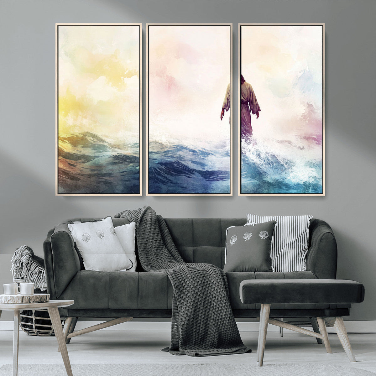 Watercolor Jesus Walking on Water Canvas Print, Christian