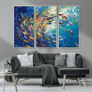 Colorful Swirling Fish School Wall Art Canvas Print |
