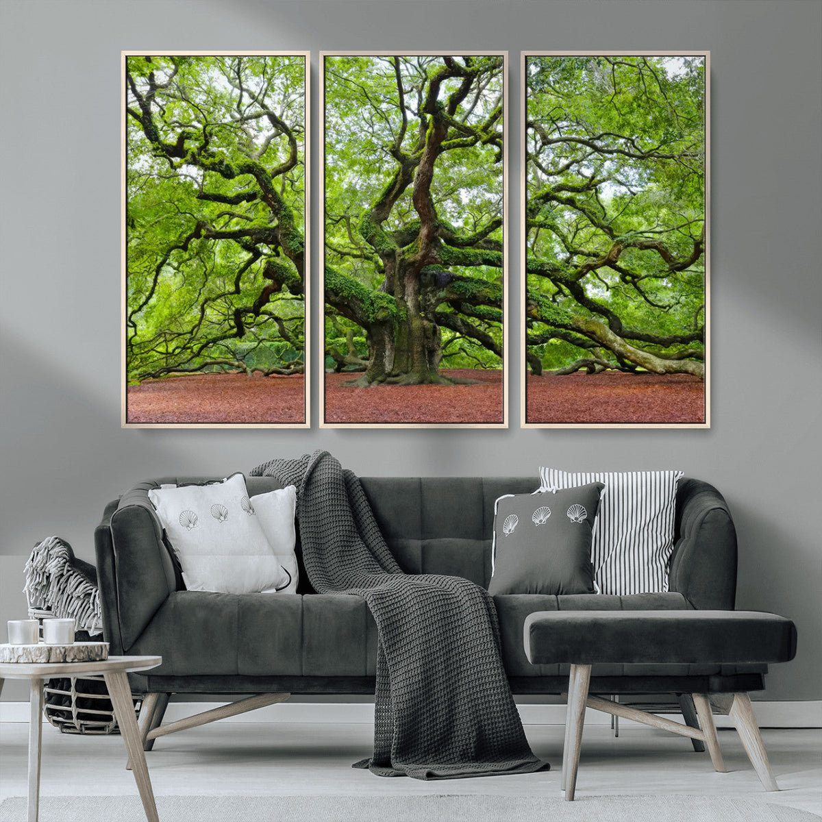 Framed Angel Oak Tree Wall Art - 3-Panel Canvas Prints,