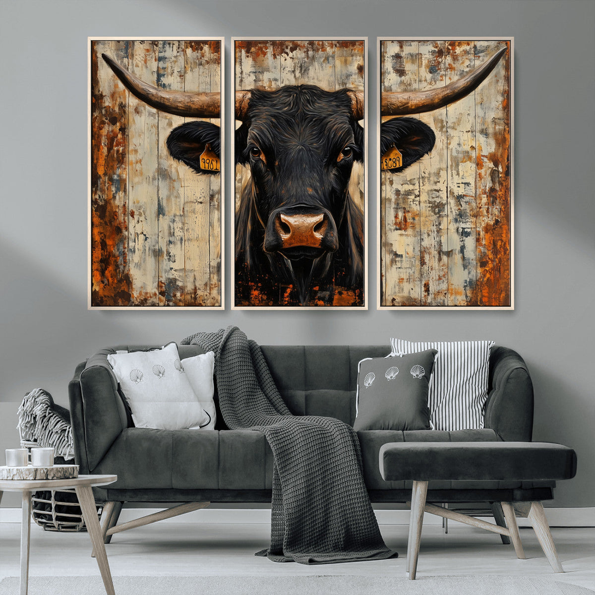 Rustic Texas Artwork Wall Art Canvas Print - Abstract Cow