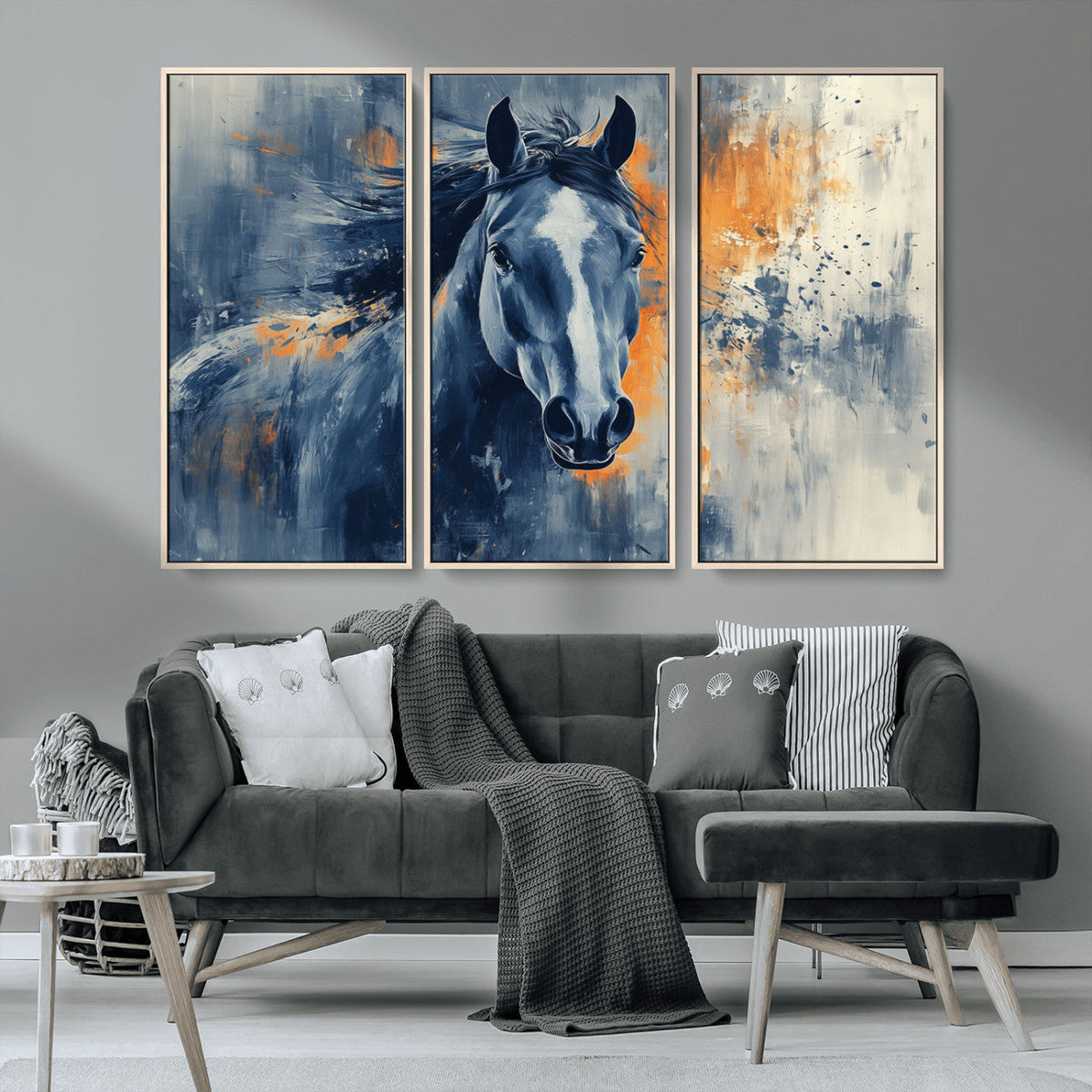 Abstract Blue Horse Wall Art Print Canvas | Horse Wall Art