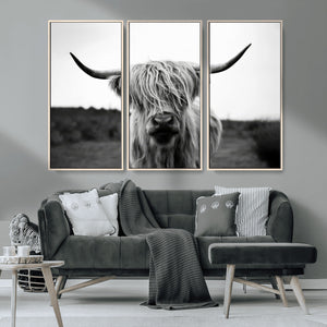 Highland Cow Wall Art | Black and White Farmhouse Decor |