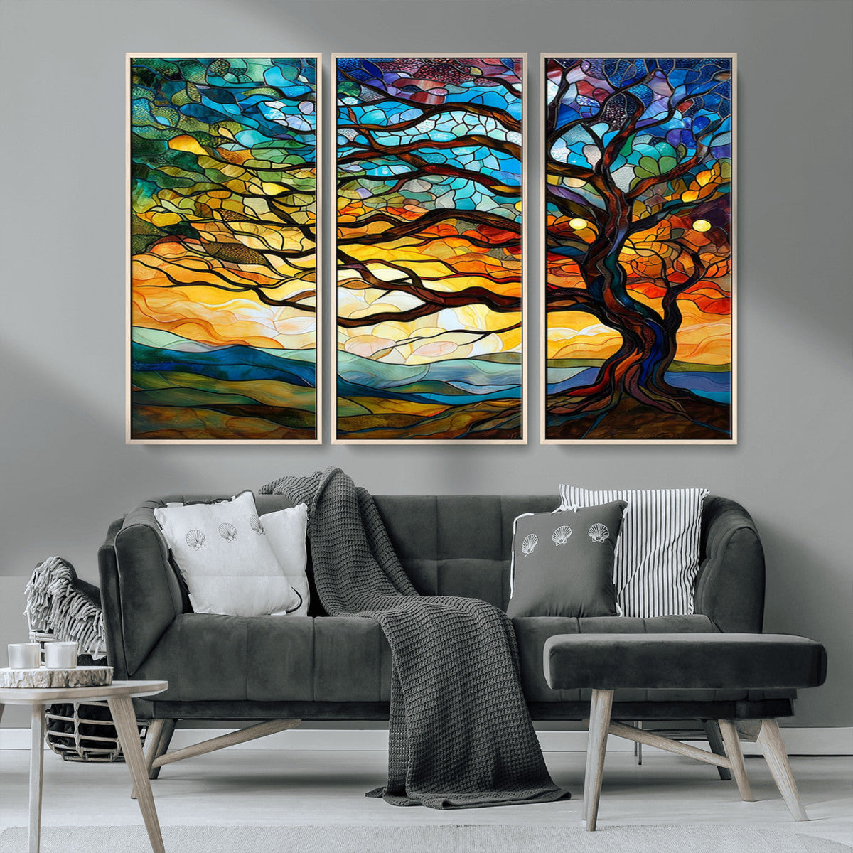 Vibrant Mosaic Tree of Life Wall Art | Stained Glass Style