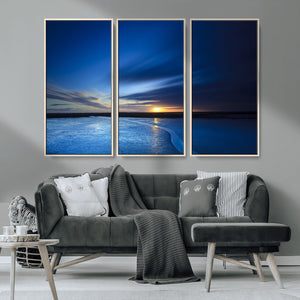 Blue Sunset Ocean Canvas Wall Art Print – Serene Coastal