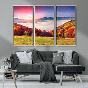 Autumn Mountain Foggy Landscape Wall Art Canvas Print |