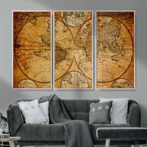 Vintage World Map Canvas Print – Antique Push Pin Travel