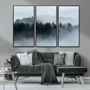 Autumn and Misty Trees in the Forest Wall Art Canvas Print,
