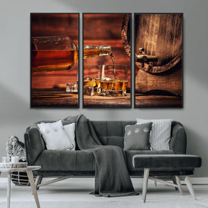 Whiskey and Cigar Canvas Wall Art | 3 Panel Bar Room Decor