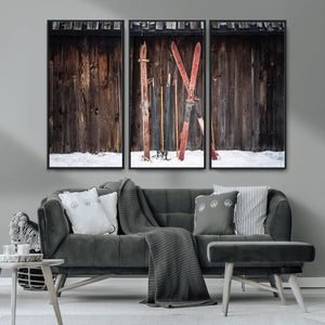 Vintage Ski Gear Canvas Print, Vintage Ski Gear Against