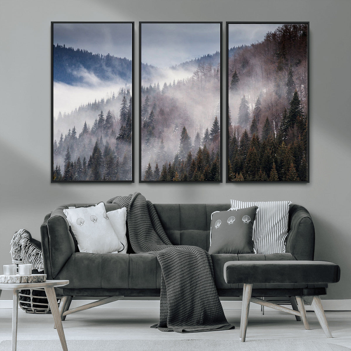 Beautiful Rising Fog in Winter Mountain Landscape- Framed