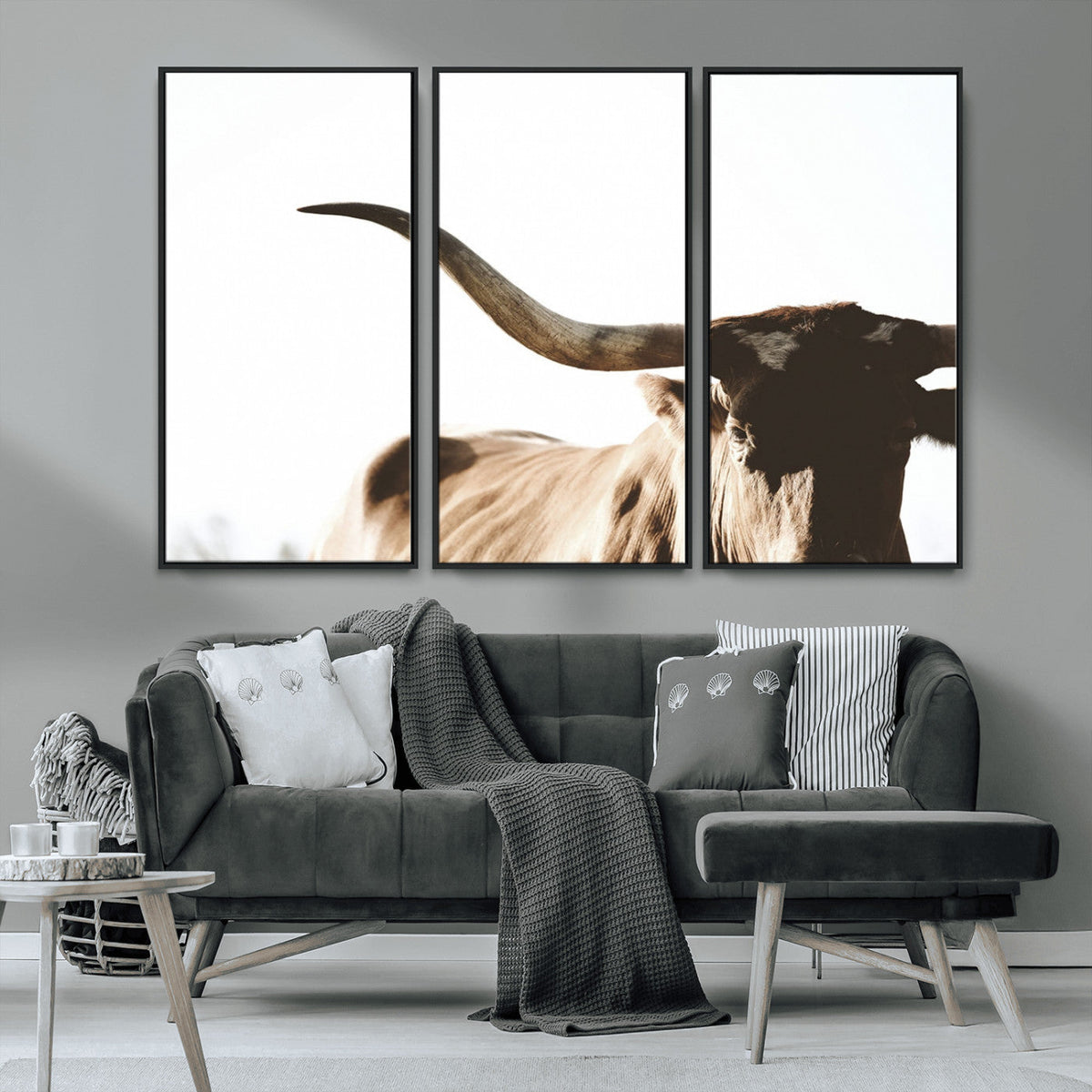 Texas Longhorn Wall Art Canvas Print | 3-Panel Large