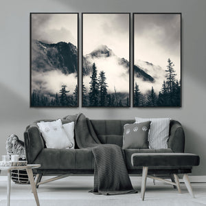 Large Foggy Mountain Forest Wall Art Canvas Print | Misty