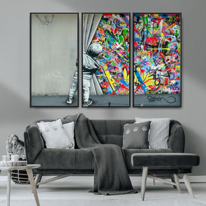 Banksy Colorful Street Graffiti Canvas Wall Art Print,