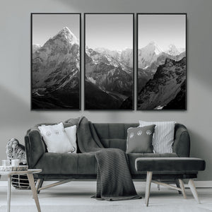 Everest Himalaya Mountain Peaks Black & White Triptych