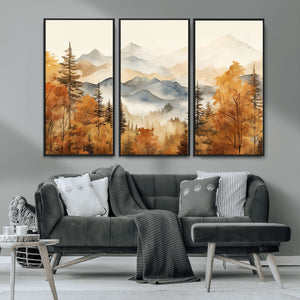 Golden Autumn Forest Wall Art Canvas | Mountain Landscape