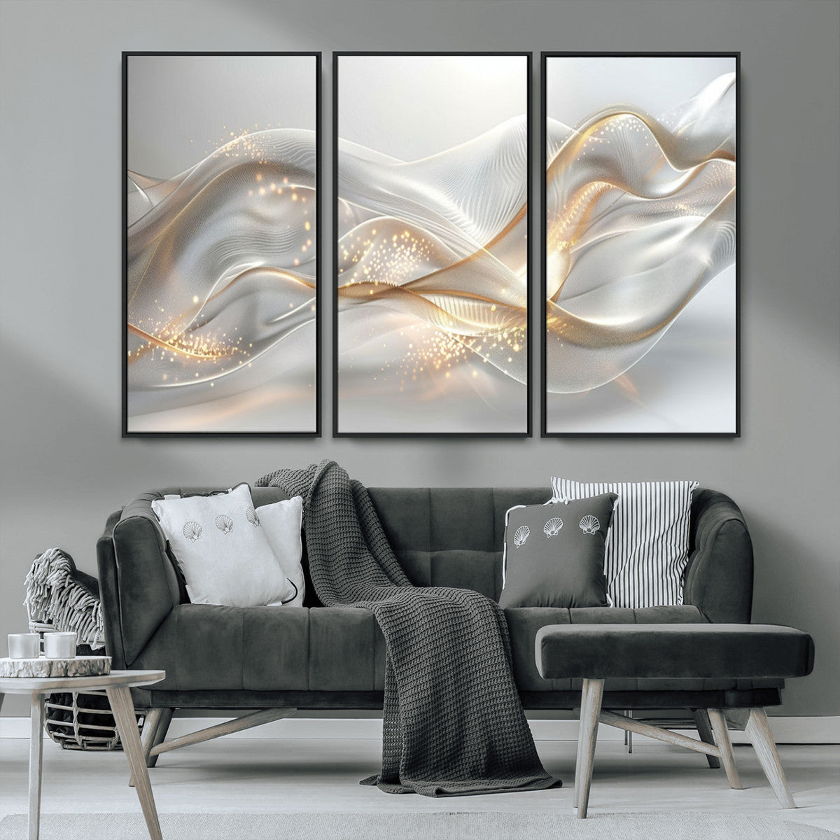 Abstract art Grey and Gold Lines Wall Art