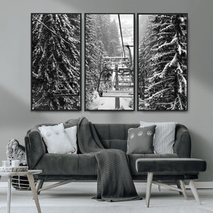 Winter Ski Lift Black and White Canvas Wall Art – Alpine