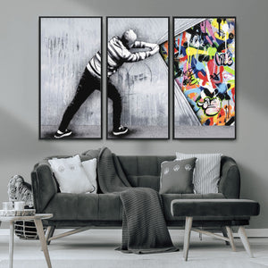 Banksy Art Behind the Curtain Street Wall Art Canvas Print |
