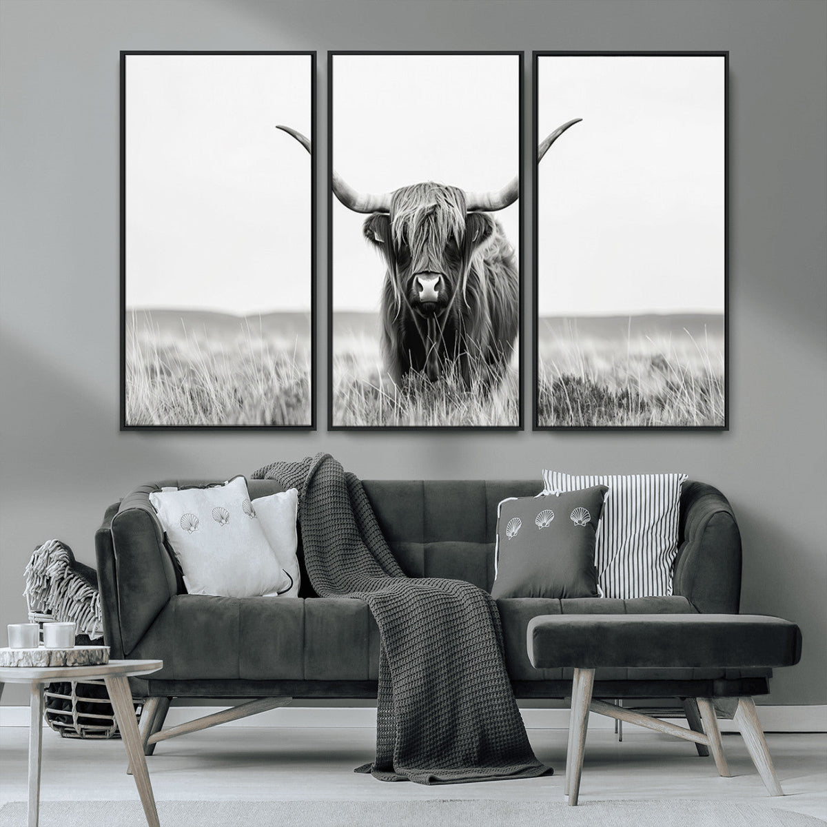 Highland Cow Canvas Wall Art – Majestic Beauty in Black and