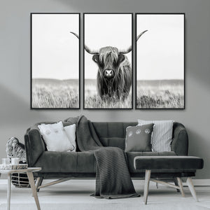 Highland Cow Canvas Wall Art – Majestic Beauty in Black and