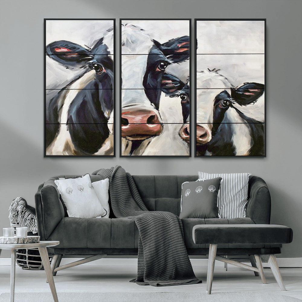 Vintage Baby and Mom Cattle Wall Art Canvas Print