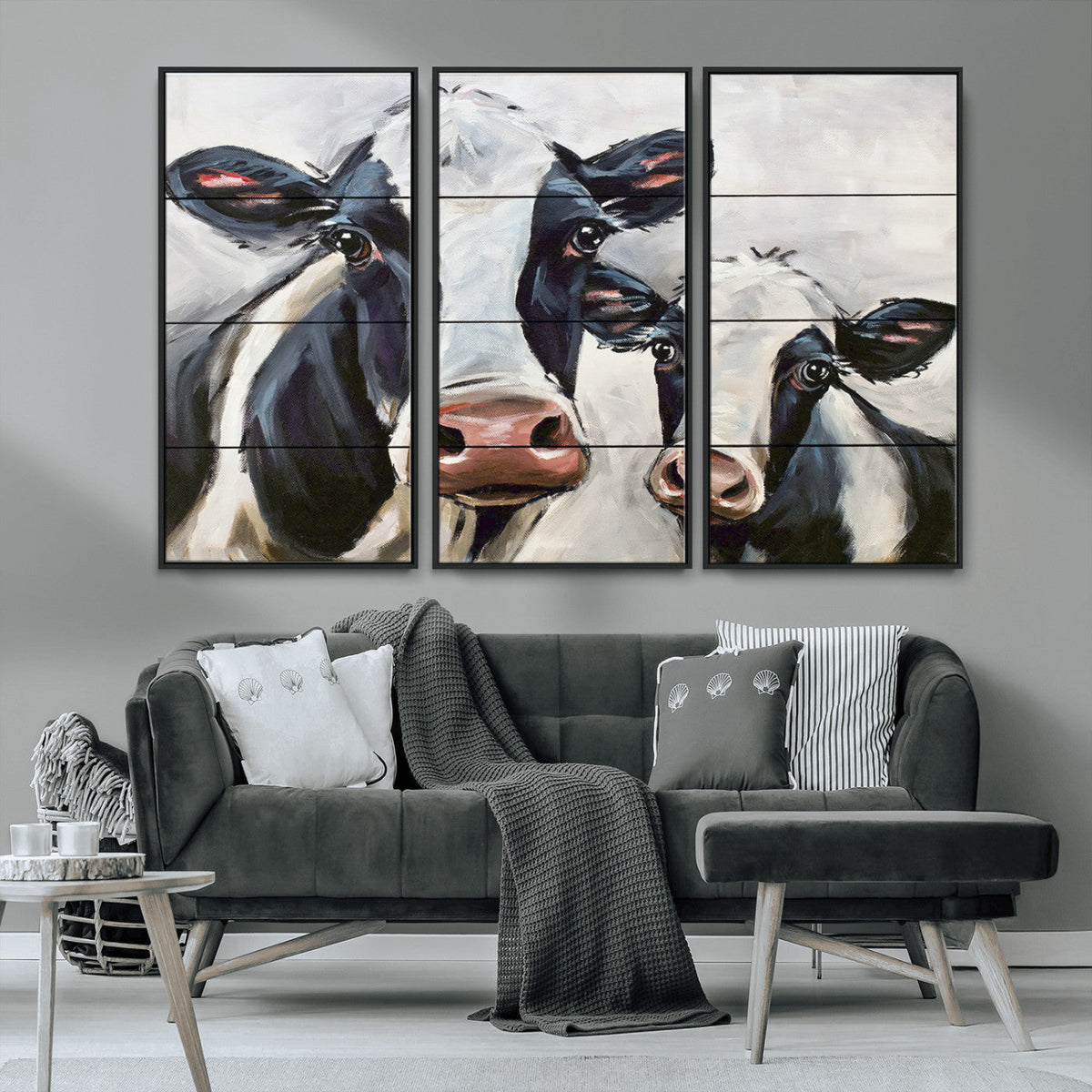 Vintage Baby and Mom Cattle Wall Art Canvas Print