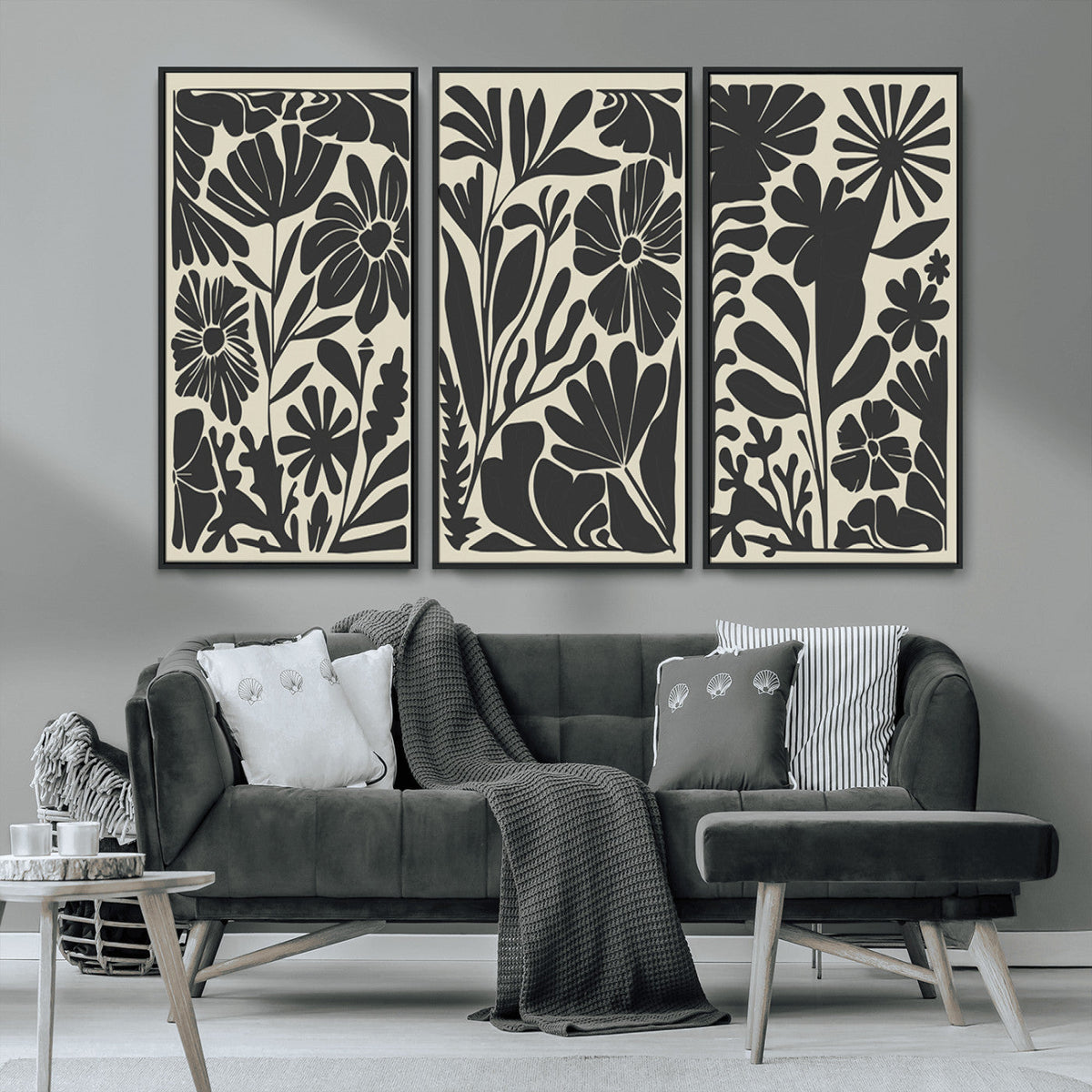 Modern Botanical Wall Art - Floral Black and White Canvas