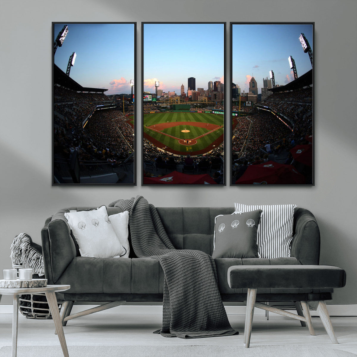PNC Park Evening Game Triple Canvas Wall Art - Pittsburgh