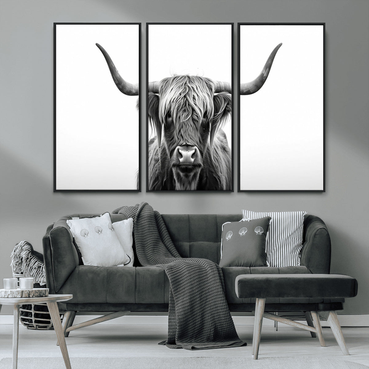 Highland Wall Art Canvas Print – Minimalist Black and White
