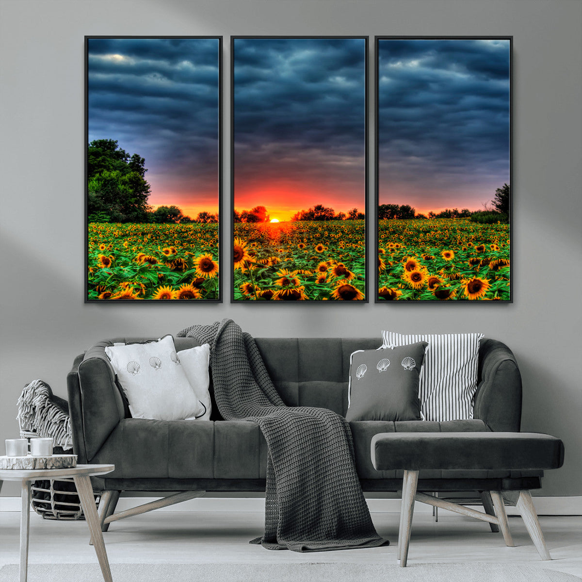 Golden Sunflower Field at Sunset – Breathtaking Sky and