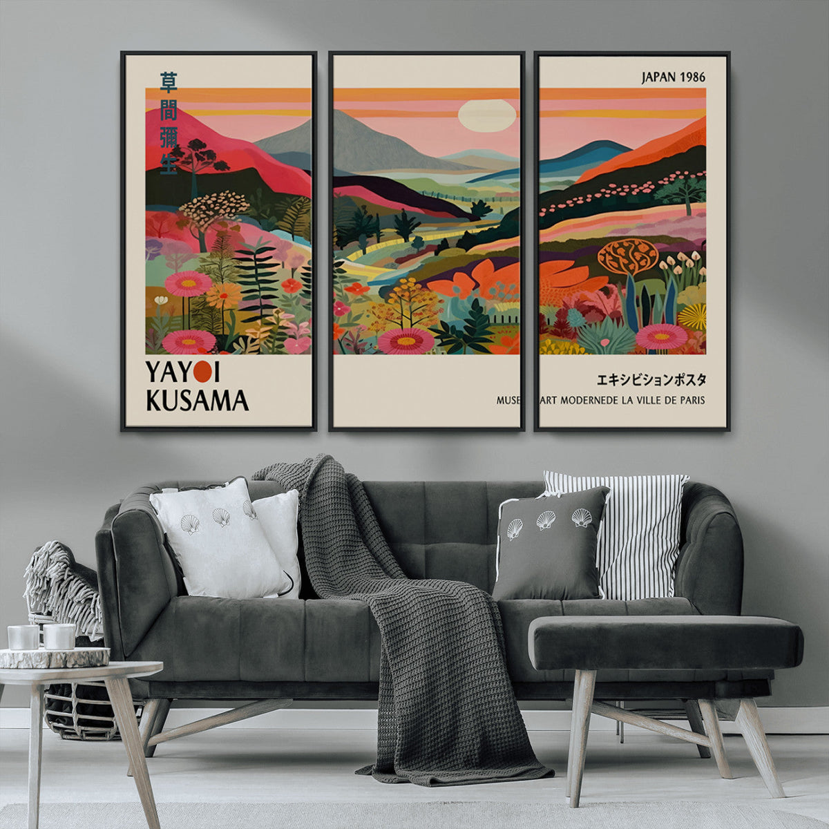 Yayoi Kusama Landscape Canvas Print, Vibrant Floral Mountain