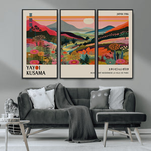 Yayoi Kusama Landscape Canvas Print, Vibrant Floral Mountain