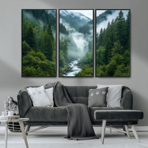 Mountain Forest River Canvas Wall Art Print - Serene Nature