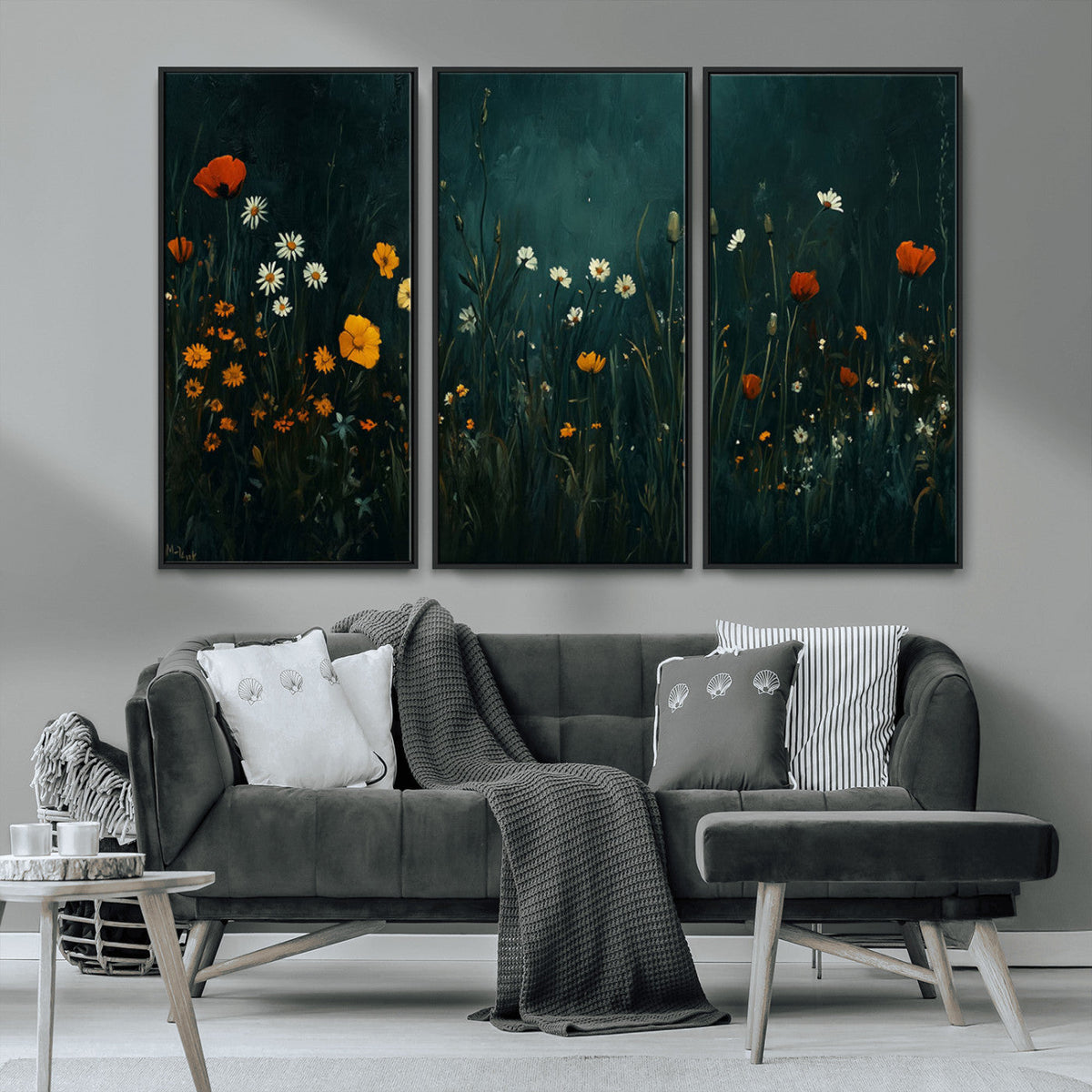 Framed Wildflower Field Wall Art, Framed Vintage Botanical