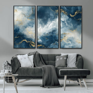 Large Abstract Print - Luxe Blue and Gold Abstract Canvas